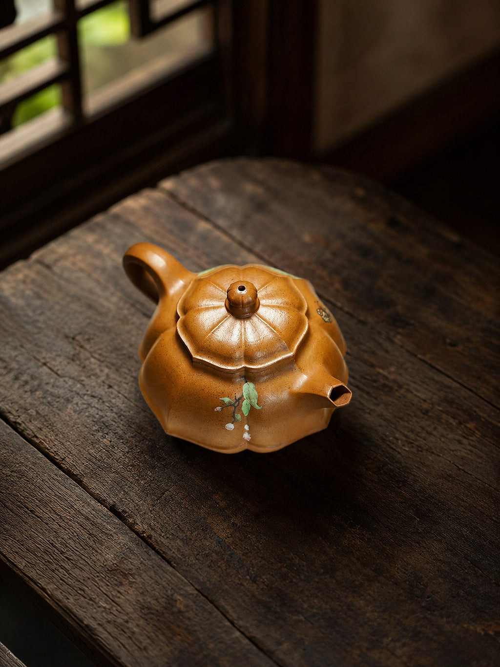 Ribbed Form Yixing Zisha Teapot – Golden Duanni Clay, 180ml