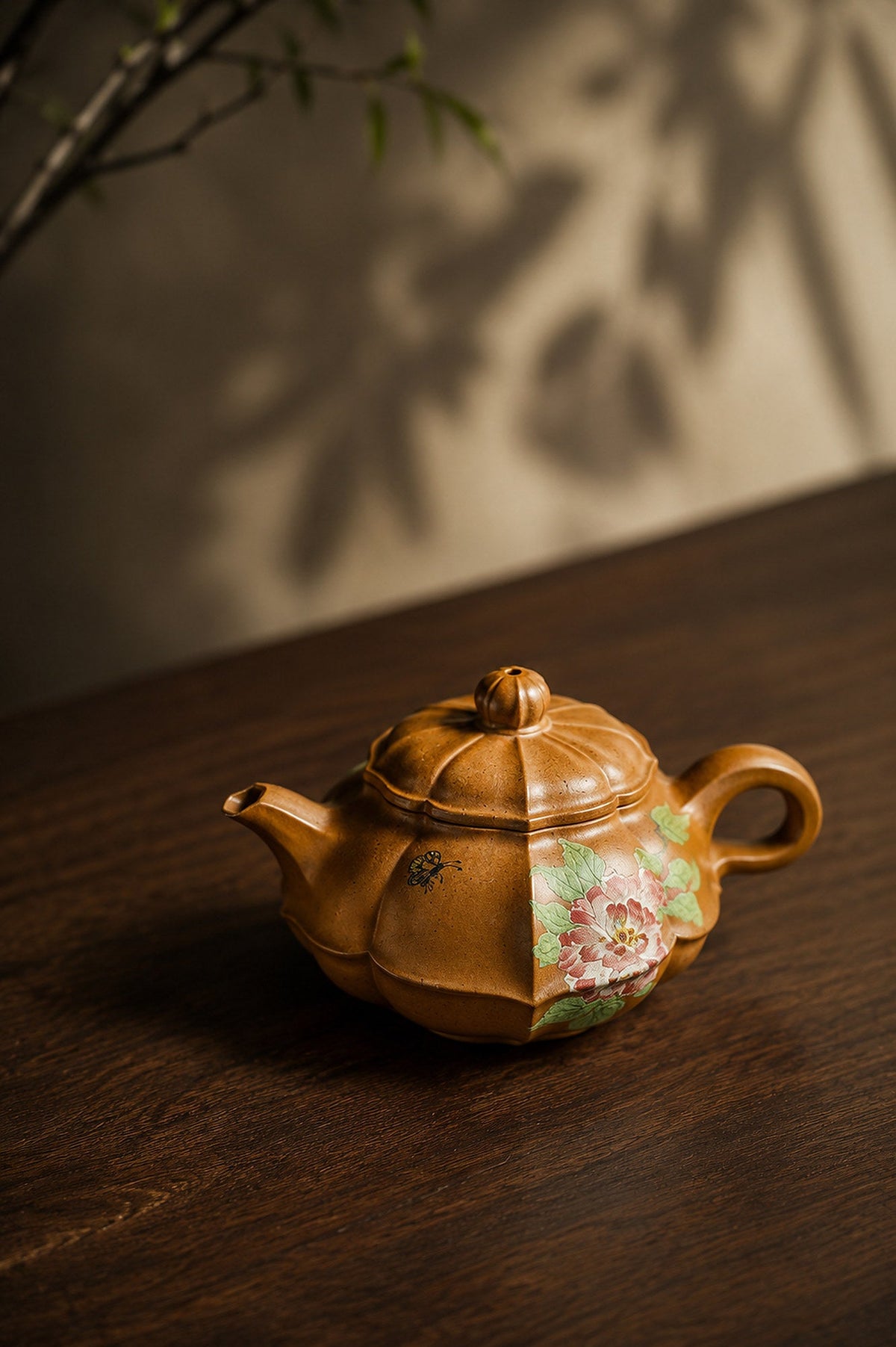 Ribbed Form Yixing Zisha Teapot – Golden Duanni Clay, 180ml
