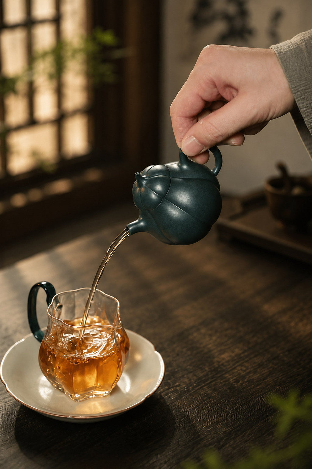 Handmade Ribbed Form Yixing Zisha Teapot – Luni Clay, 125ml
