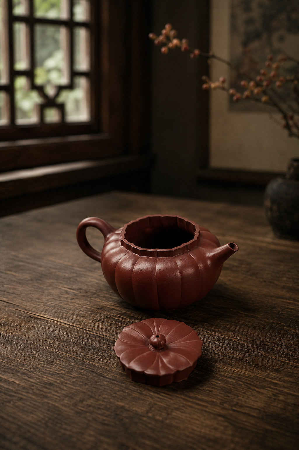 Handmade Ribbed Form Yixing Zisha Teapot – Zhuni Clay, 100ml