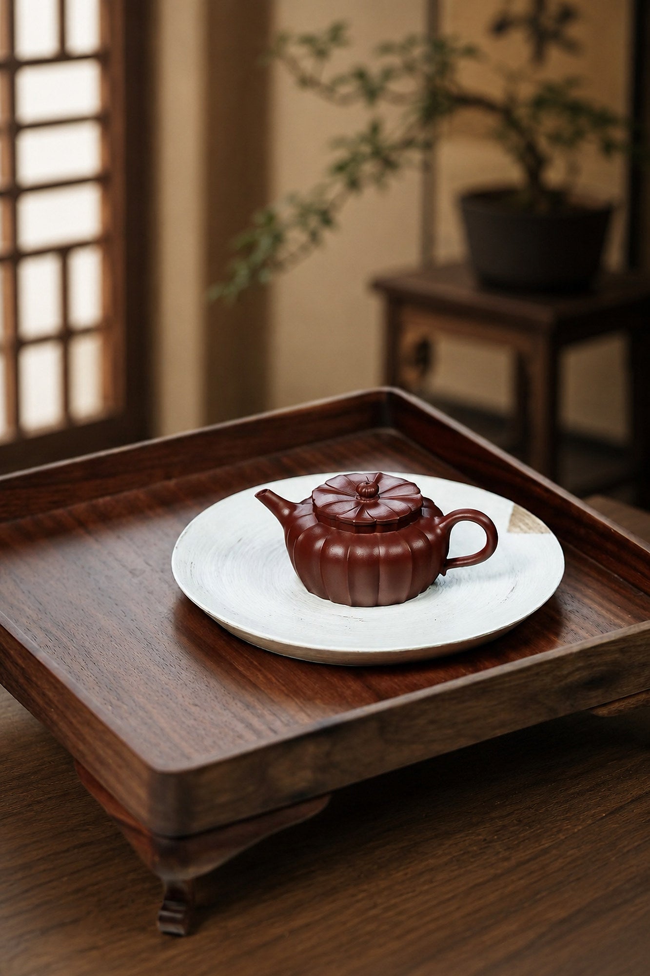 Handmade Ribbed Form Yixing Zisha Teapot – Zhuni Clay, 100ml