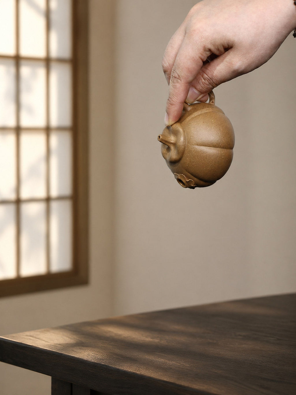 Handmade Pumpkin Form Yixing Zisha Teapot – Aged Duanni Clay, 130ml