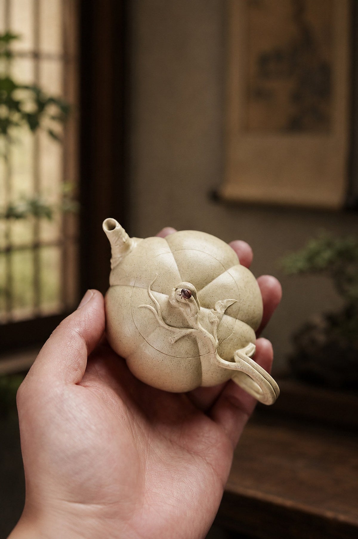 Handmade Sculptural Form Yixing Zisha Teapot – Baiyu Duanni Clay, 120ml