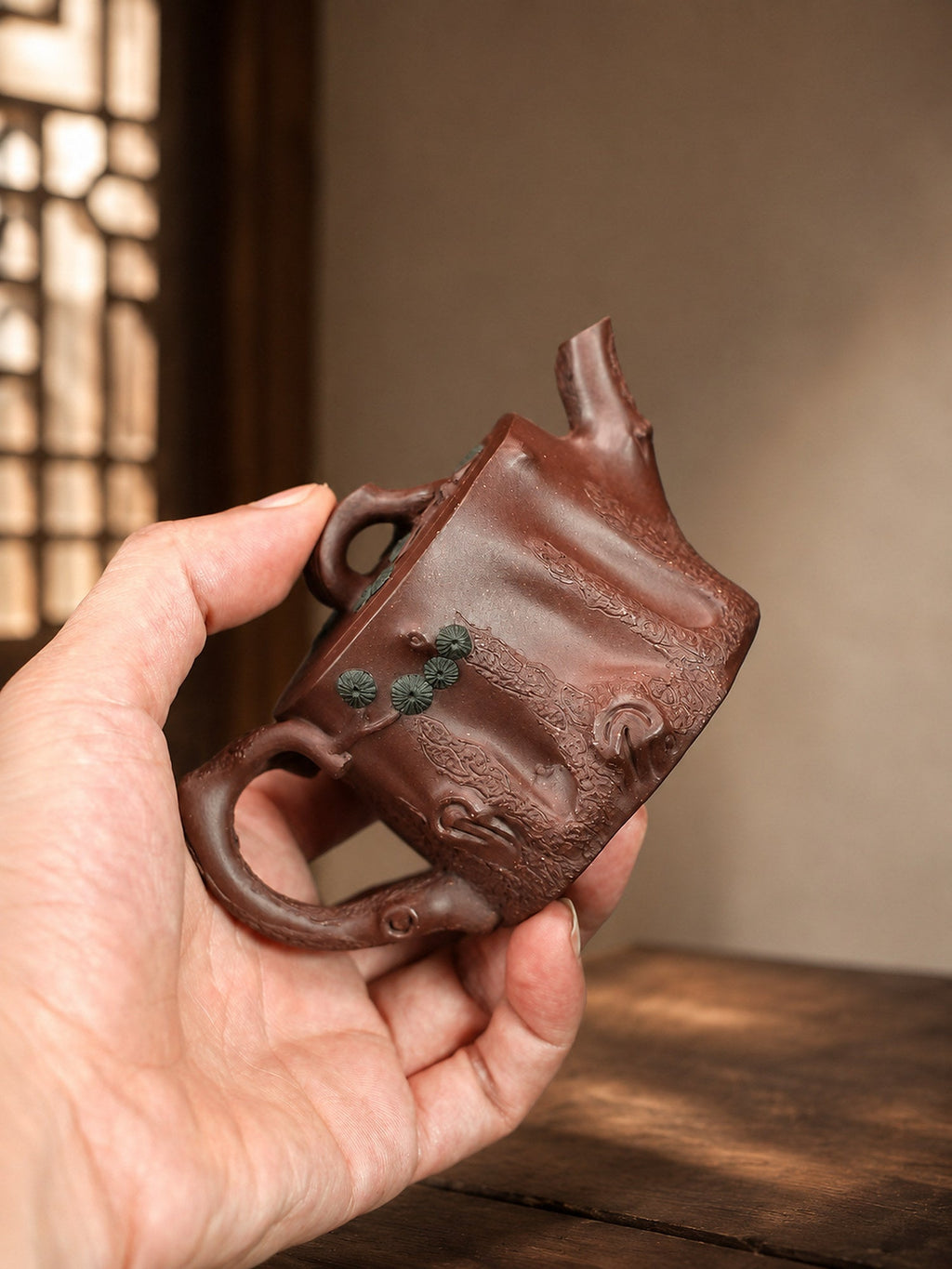 Handmade Sculptural Form Yixing Zisha Teapot – Dicaoqing Zini Clay, 130ml