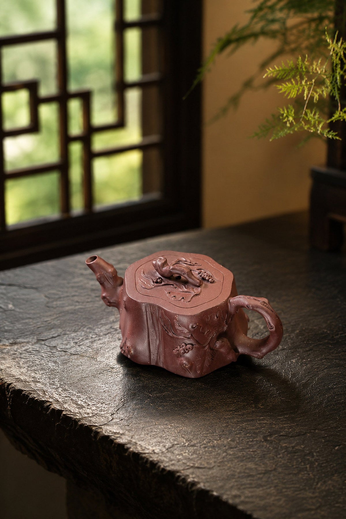Handmade Sculptural Form Yixing Zisha Teapot – Dicaoqing Zini Clay, 50ml