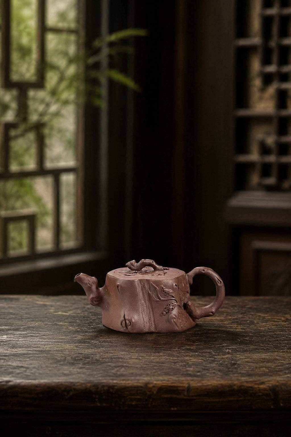Handmade Sculptural Form Yixing Zisha Teapot – Dicaoqing Zini Clay, 50ml