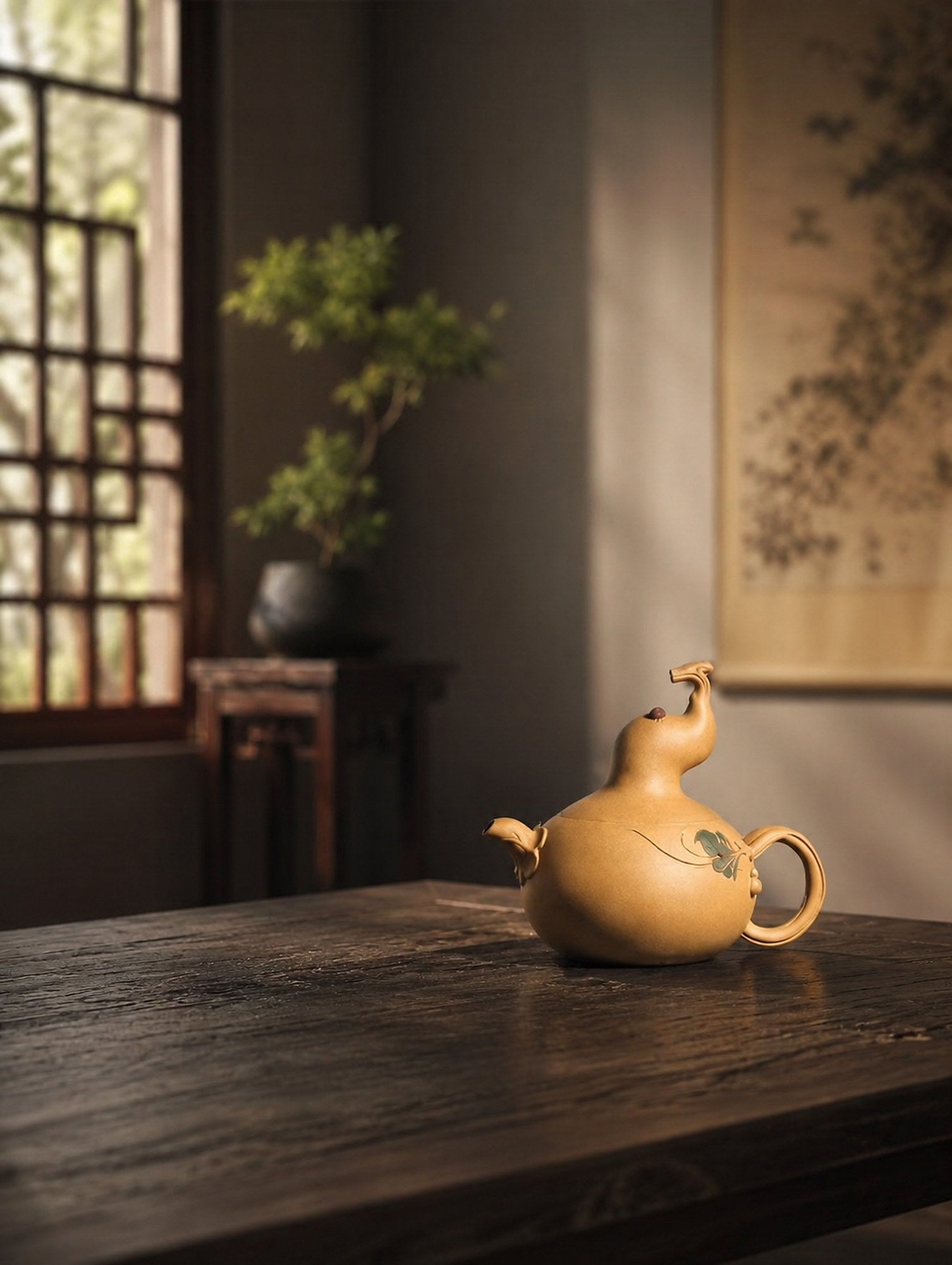Handmade Sculptural Form Yixing Zisha Teapot – Duanni Clay, 240ml