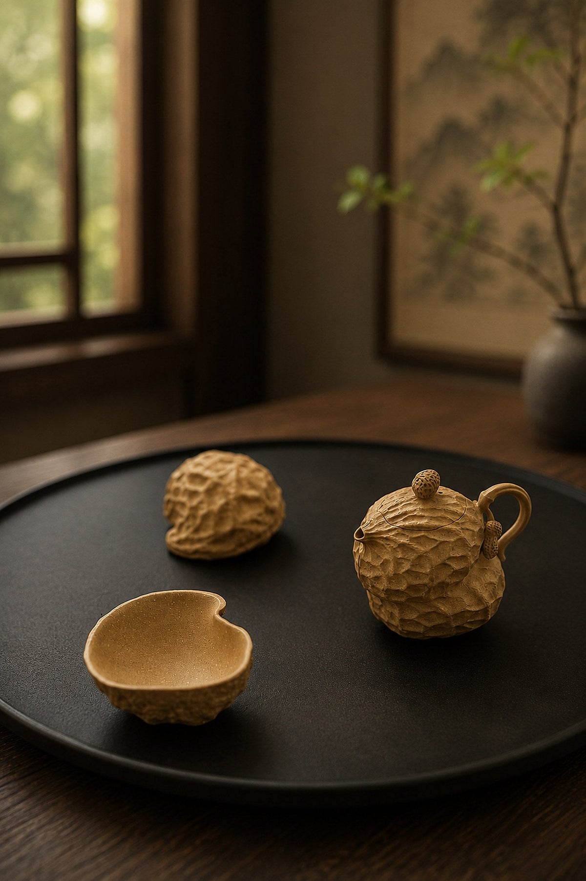Handmade Sculptural Form Yixing Zisha Teapot – Golden Duanni Clay, 80ml – No. 275