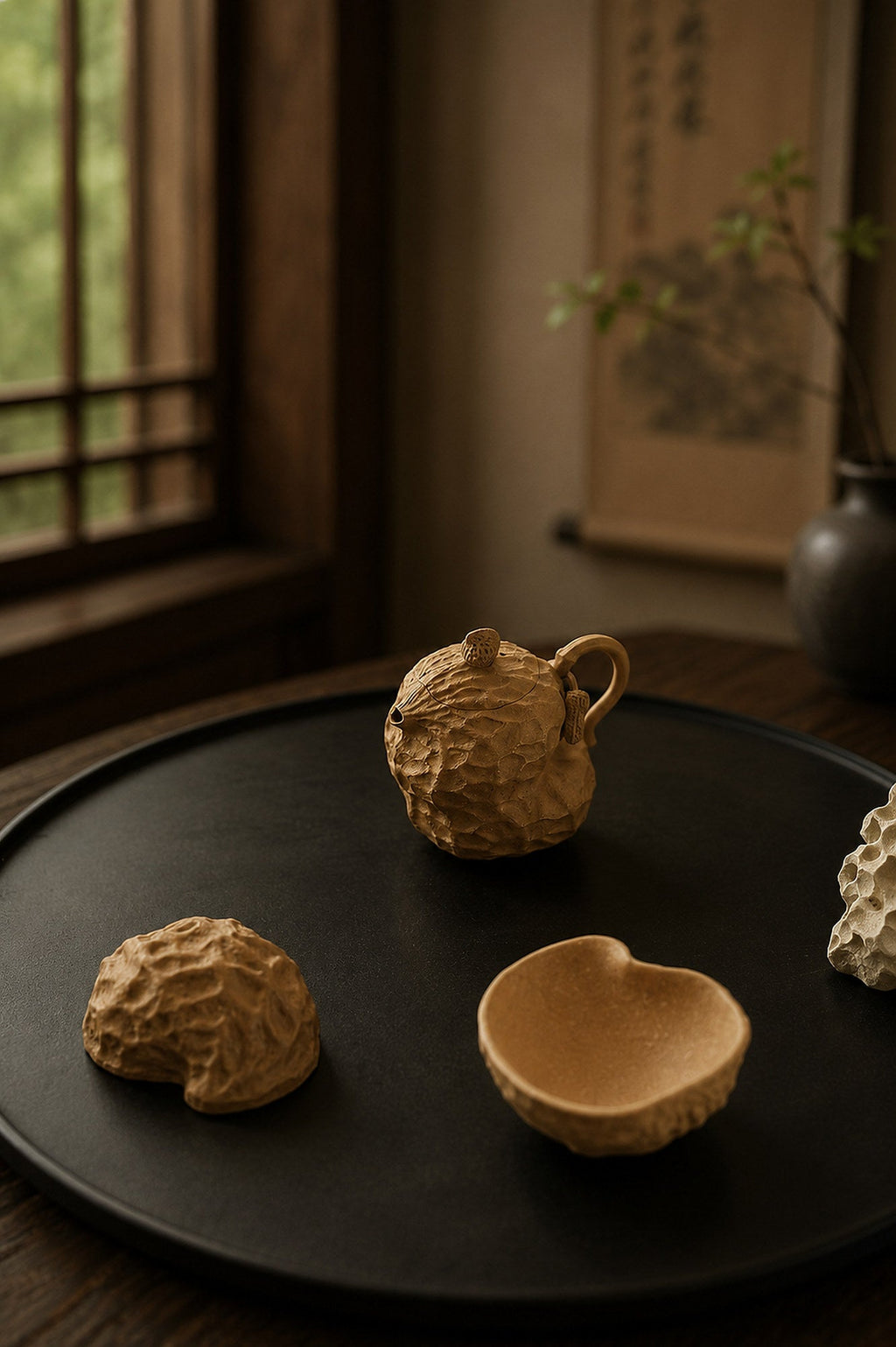 Handmade Sculptural Form Yixing Zisha Teapot – Golden Duanni Clay, 80ml – No. 275