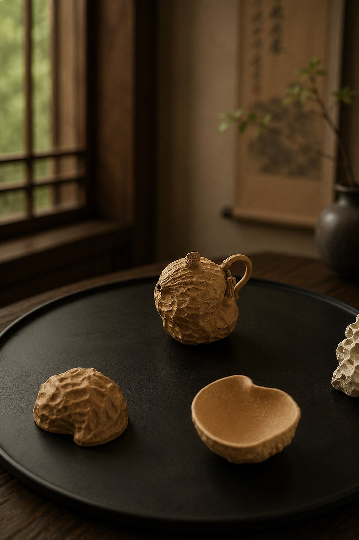Handmade Sculptural Form Yixing Zisha Teapot – Golden Duanni Clay, 80ml – No. 275