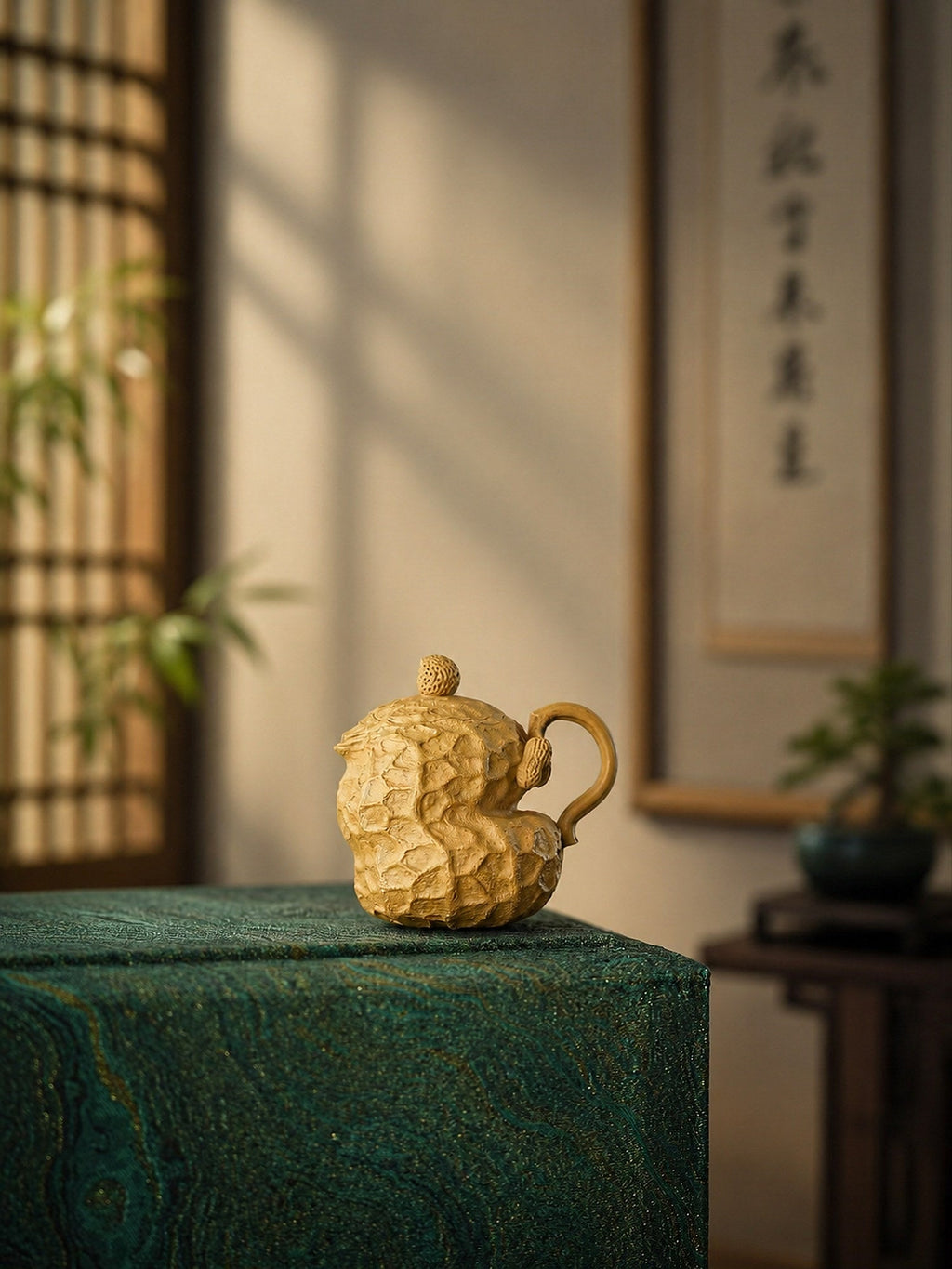 Handmade Sculptural Form Yixing Zisha Teapot – Golden Duanni Clay, 80ml – No. 275