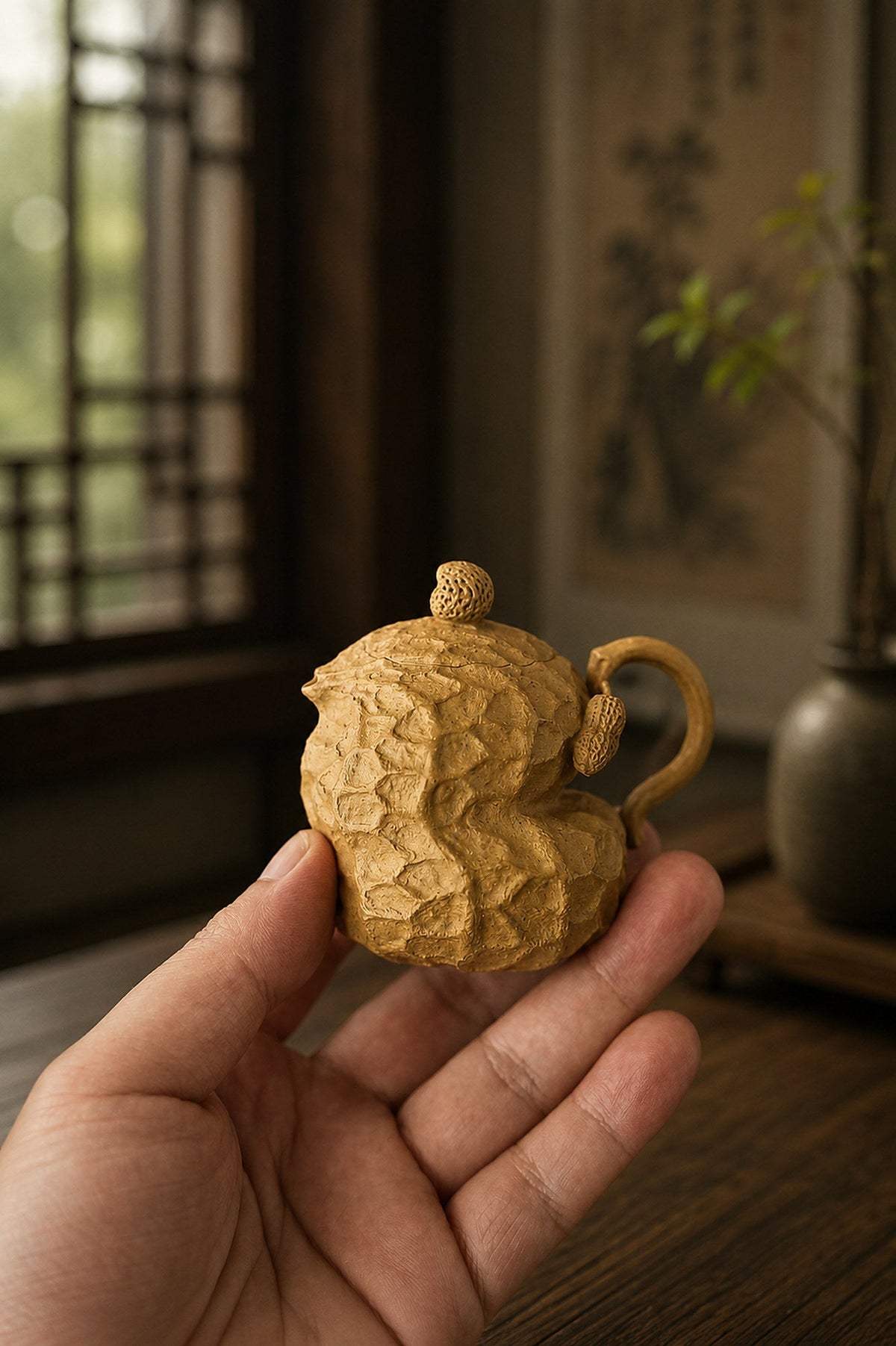 Handmade Sculptural Form Yixing Zisha Teapot – Golden Duanni Clay, 80ml – No. 275