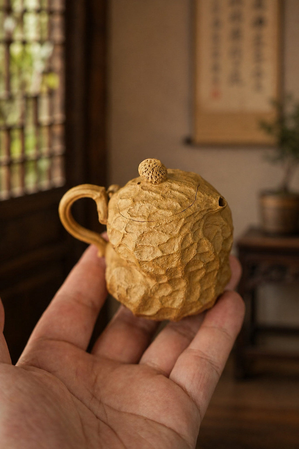 Handmade Sculptural Form Yixing Zisha Teapot – Golden Duanni Clay, 80ml – No. 275