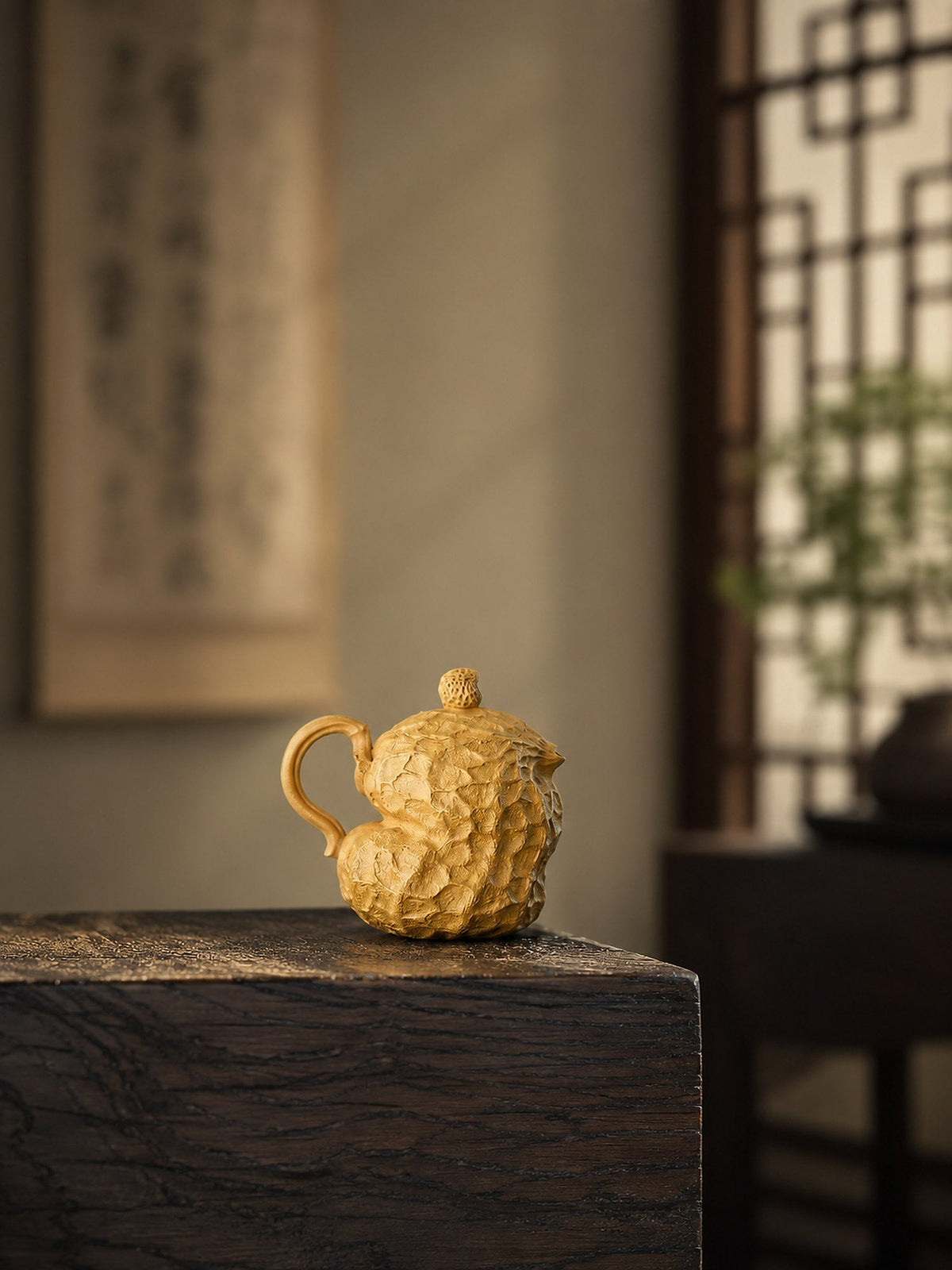 Handmade Sculptural Form Yixing Zisha Teapot – Golden Duanni Clay, 80ml – No. 275