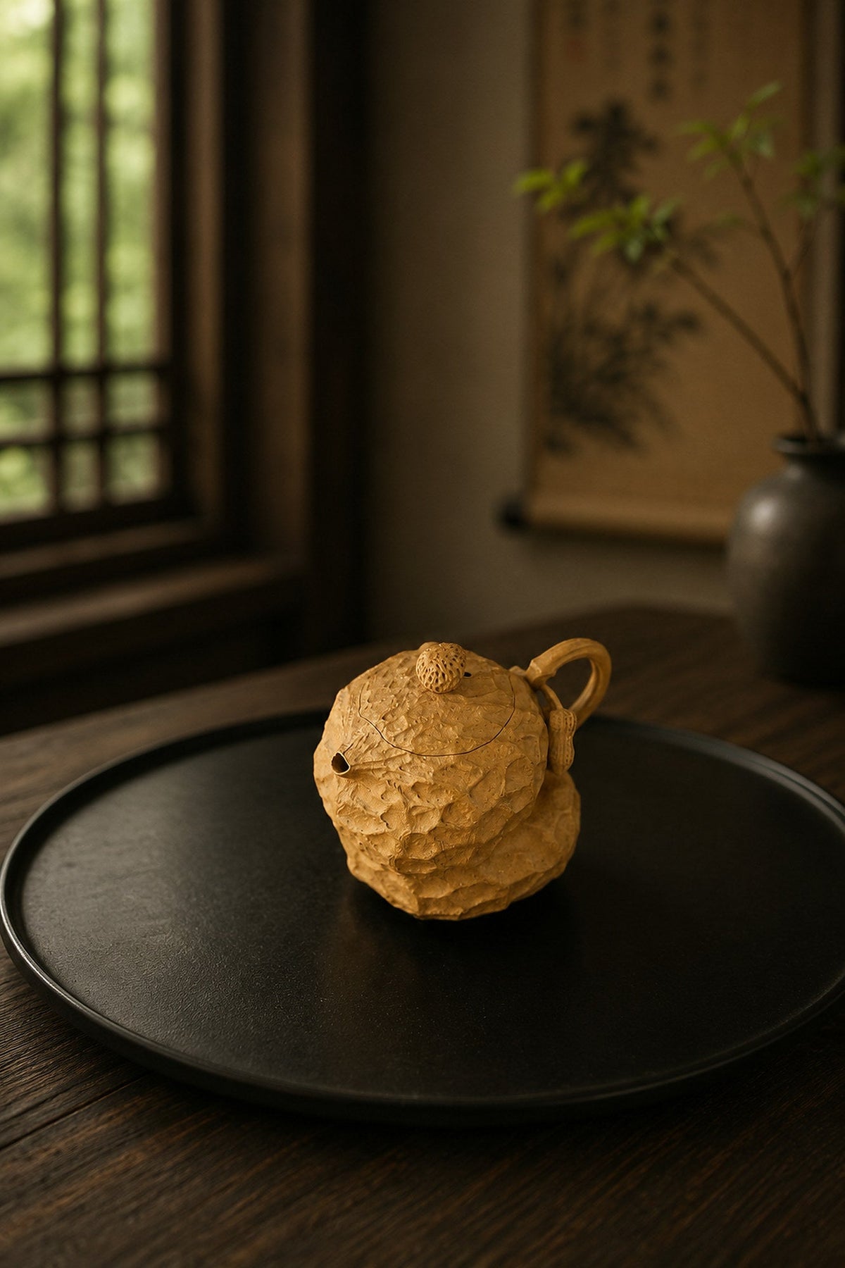 Handmade Sculptural Form Yixing Zisha Teapot – Golden Duanni Clay, 80ml – No. 275
