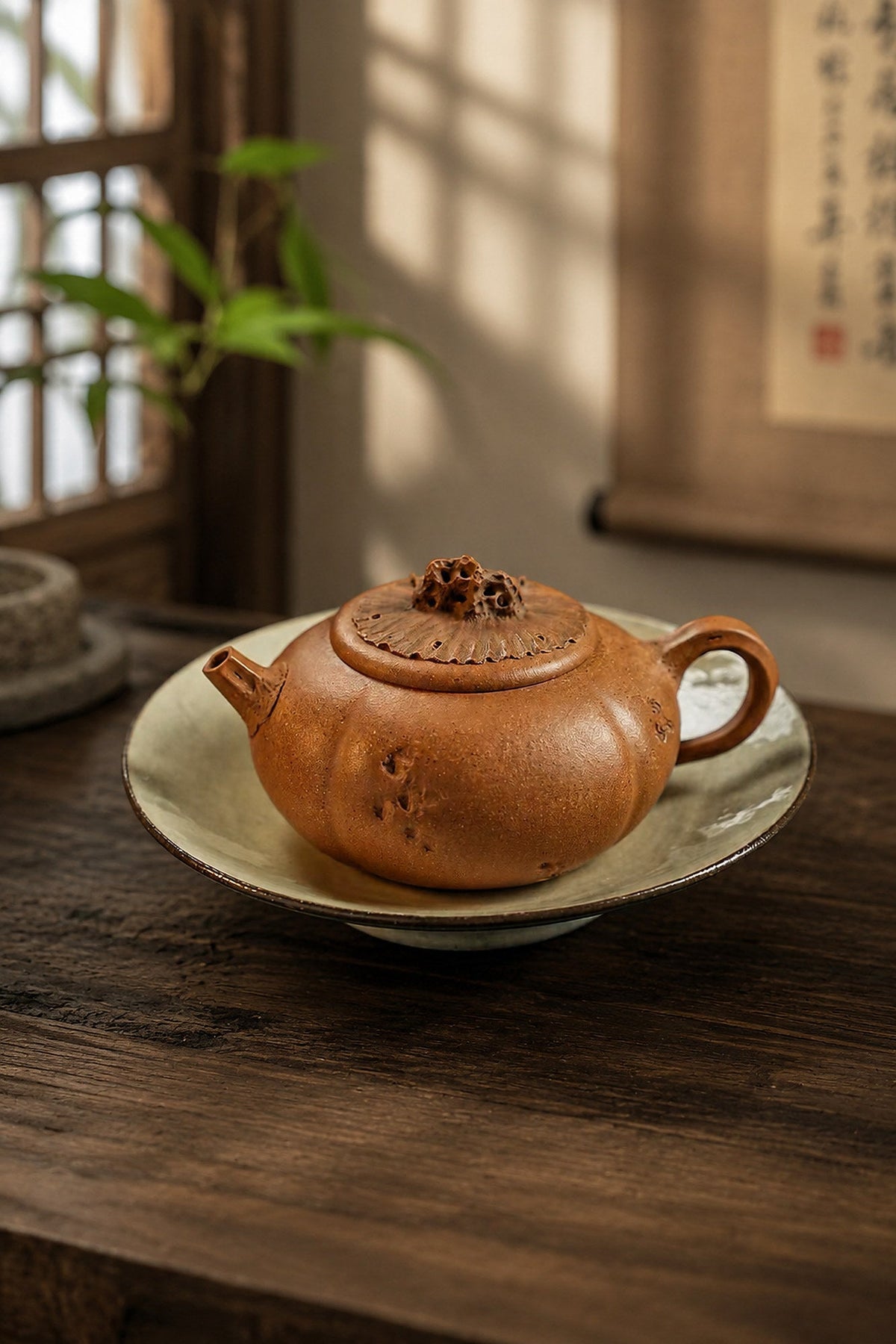 Handmade Sculptural Form Yixing Zisha Teapot – Golden Duanni Clay, 200ml