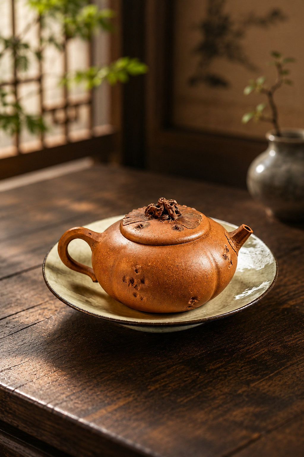 Handmade Sculptural Form Yixing Zisha Teapot – Golden Duanni Clay, 200ml