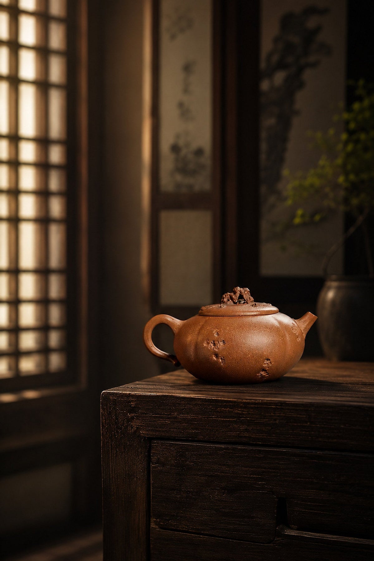 Handmade Sculptural Form Yixing Zisha Teapot – Golden Duanni Clay, 200ml