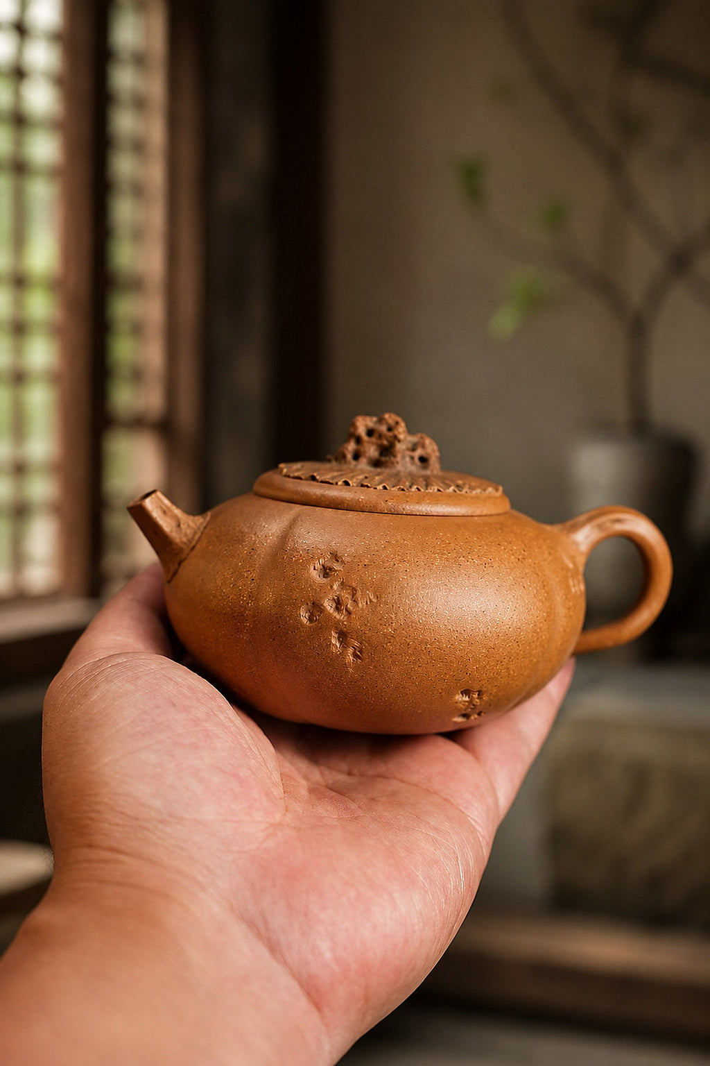 Handmade Sculptural Form Yixing Zisha Teapot – Golden Duanni Clay, 200ml
