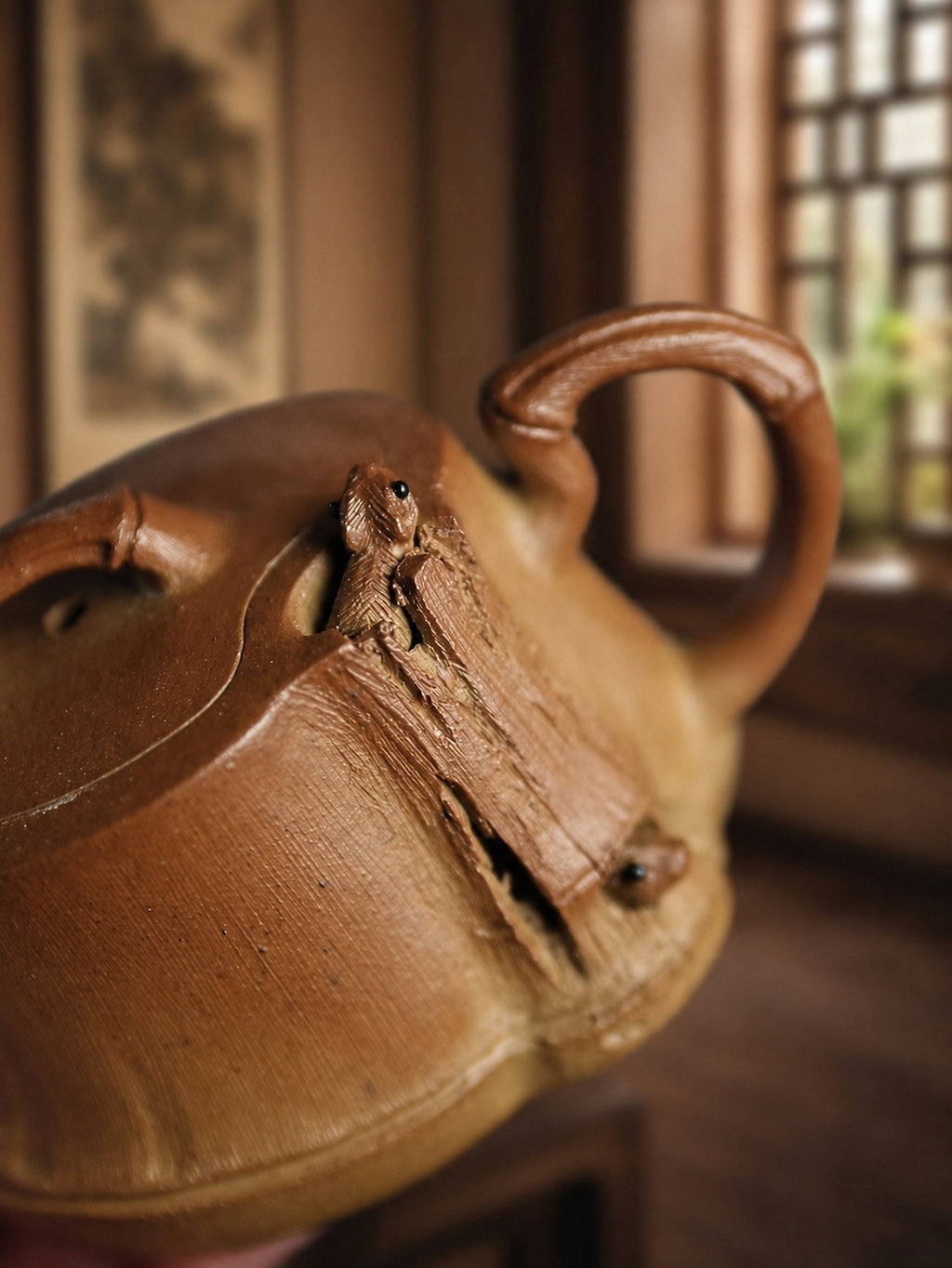 Handmade Sculptural Form Yixing Zisha Teapot – Golden Duanni Clay, 80ml – No. 298