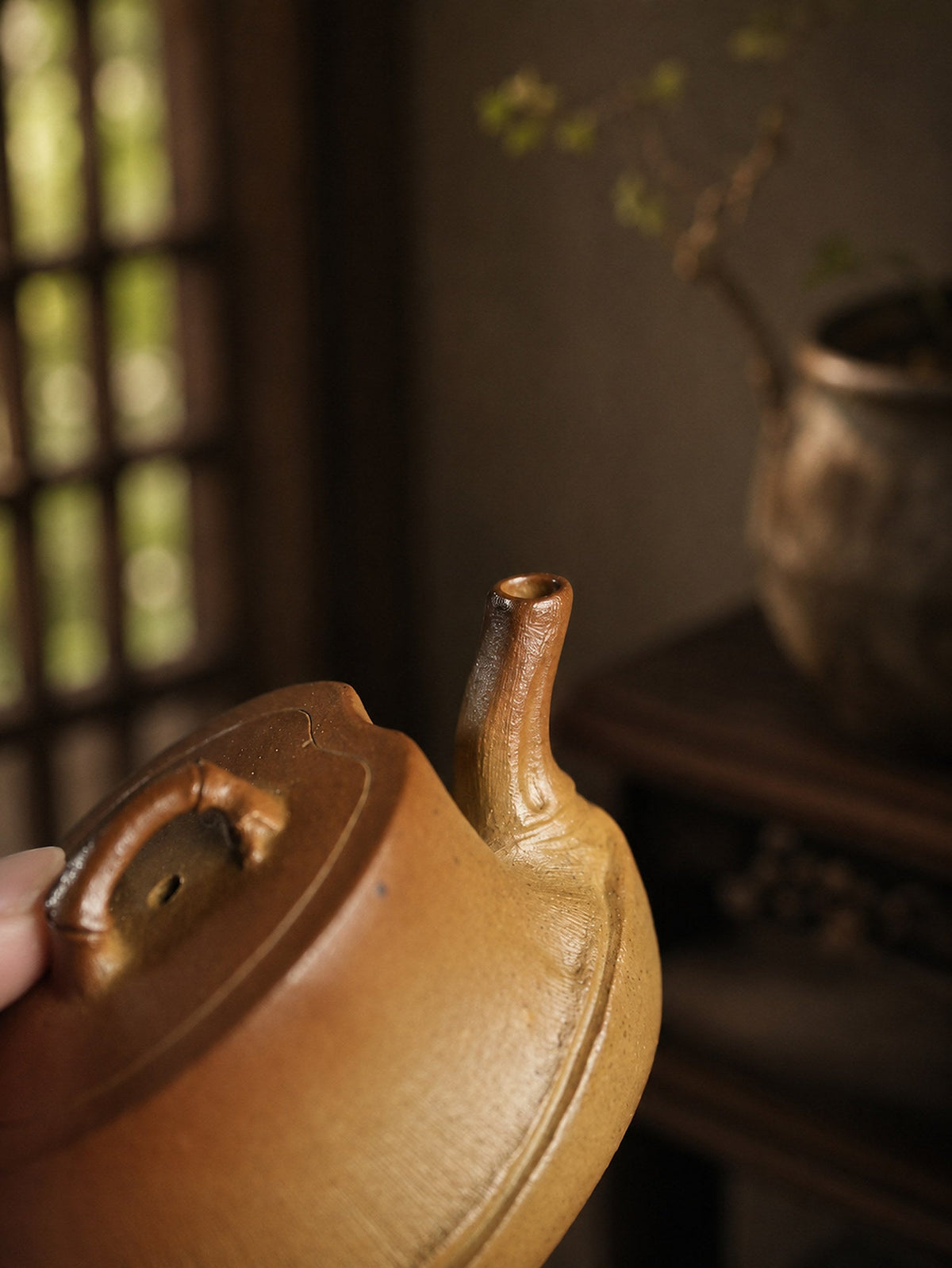 Handmade Sculptural Form Yixing Zisha Teapot – Golden Duanni Clay, 80ml – No. 298
