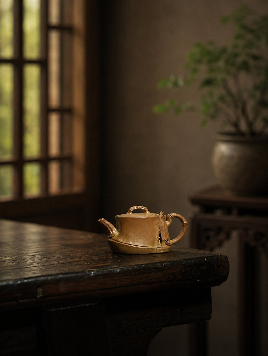 Handmade Sculptural Form Yixing Zisha Teapot – Golden Duanni Clay, 80ml – No. 298