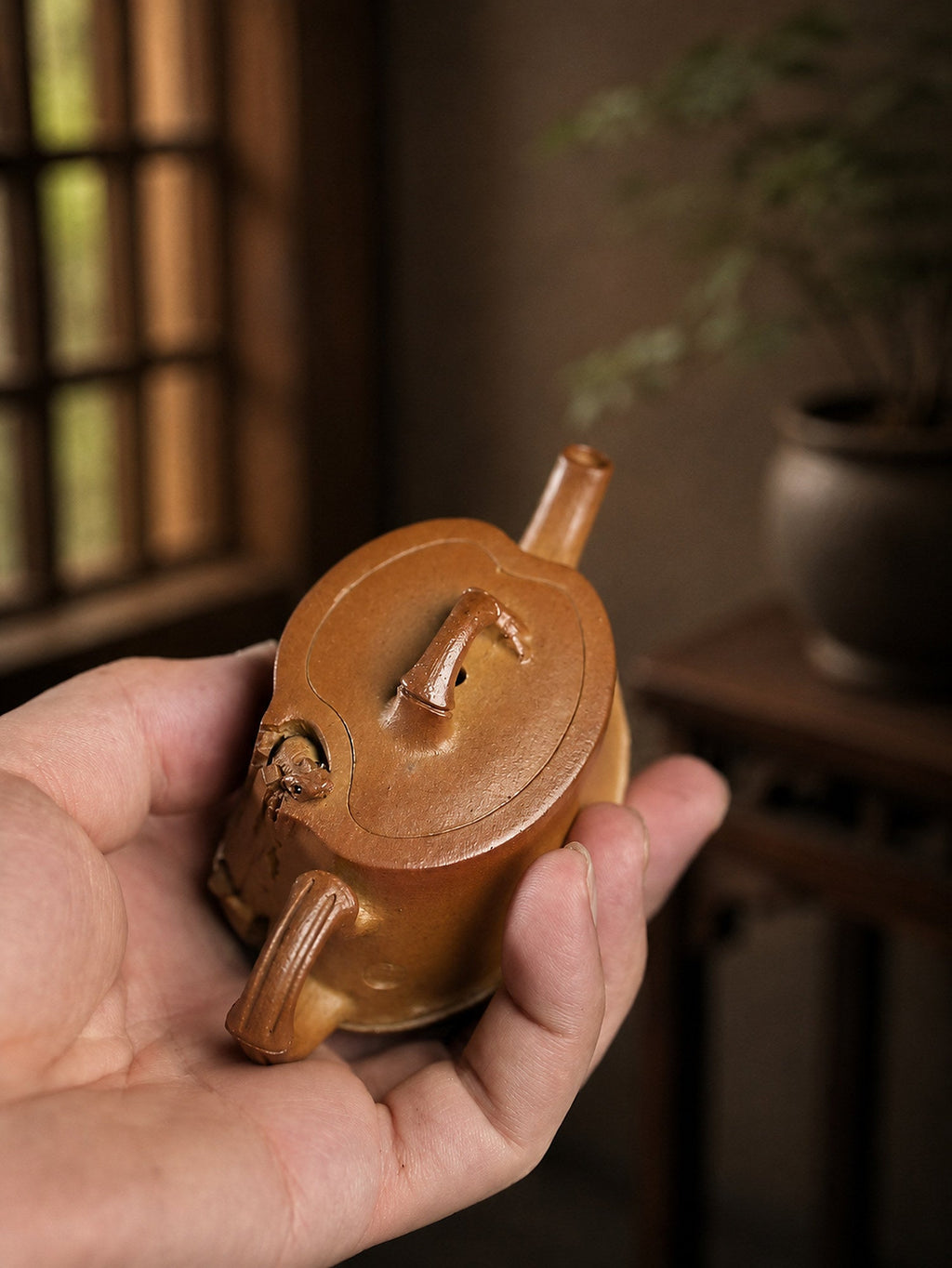 Handmade Sculptural Form Yixing Zisha Teapot – Golden Duanni Clay, 80ml – No. 298