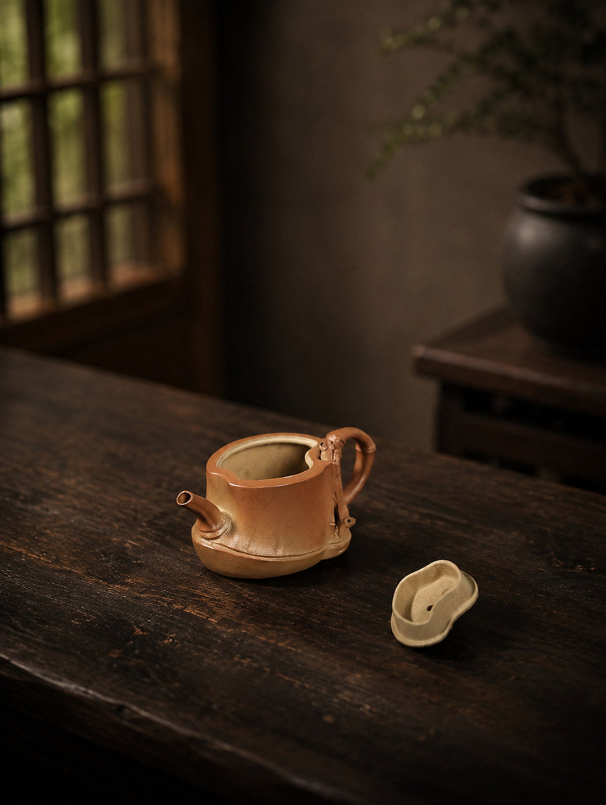 Handmade Sculptural Form Yixing Zisha Teapot – Golden Duanni Clay, 80ml – No. 298