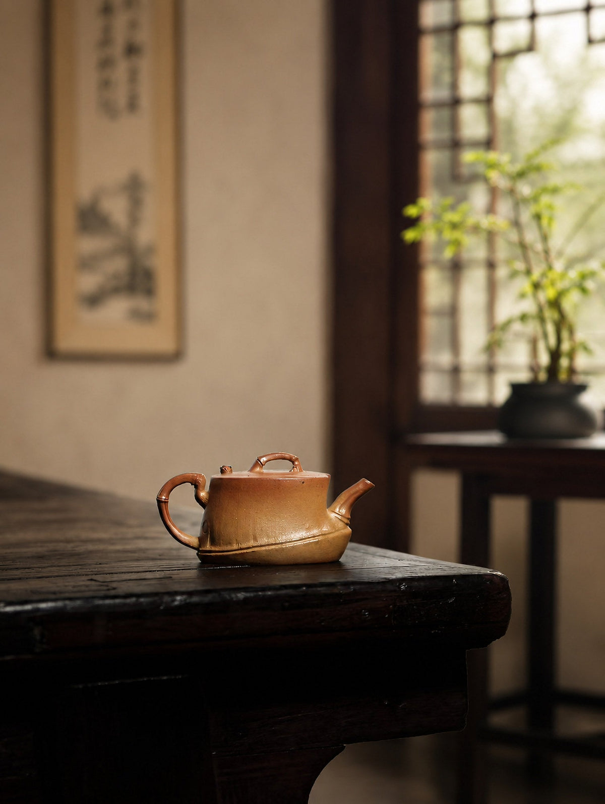 Handmade Sculptural Form Yixing Zisha Teapot – Golden Duanni Clay, 80ml – No. 298