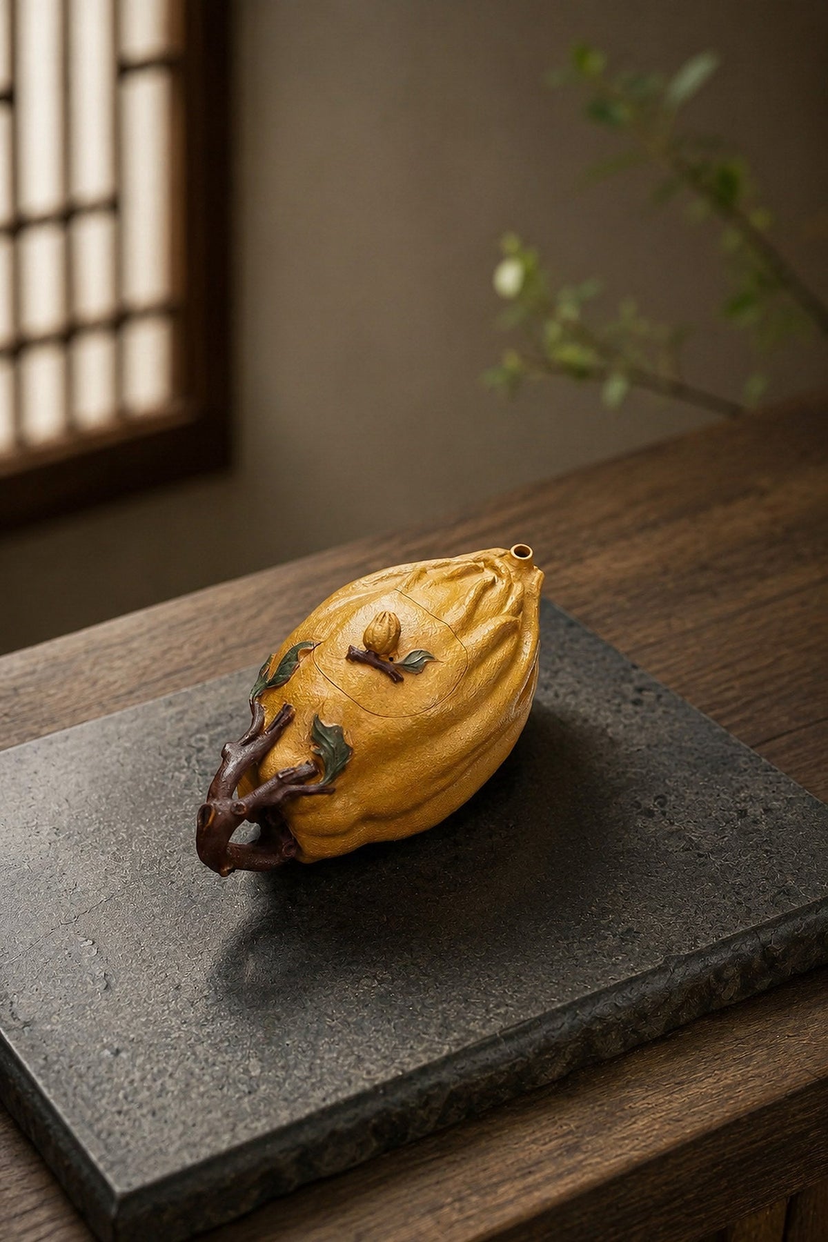 Handmade Sculptural Form Yixing Zisha Teapot – Golden Duanni Clay, 165ml