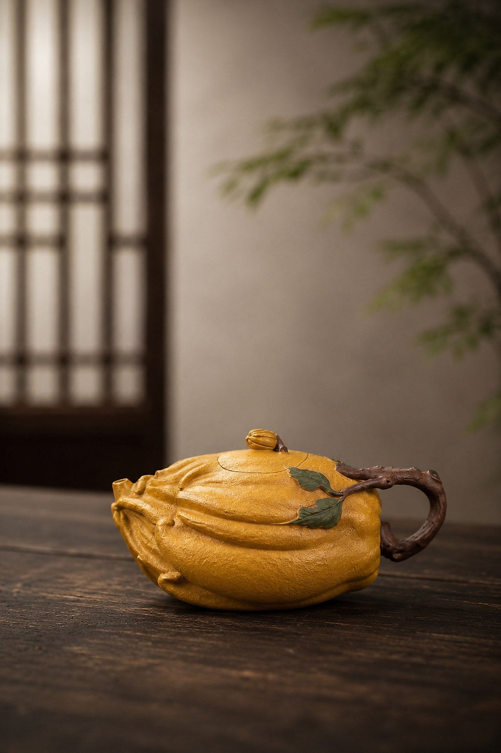 Handmade Sculptural Form Yixing Zisha Teapot – Golden Duanni Clay, 165ml