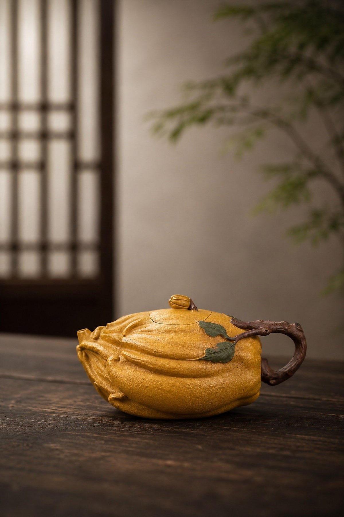 Handmade Sculptural Form Yixing Zisha Teapot – Golden Duanni Clay, 165ml