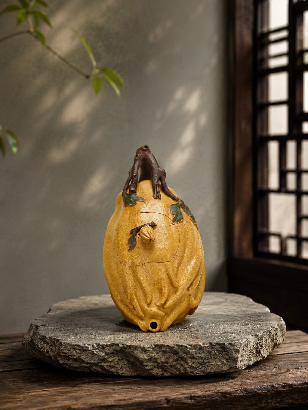 Handmade Sculptural Form Yixing Zisha Teapot – Golden Duanni Clay, 165ml