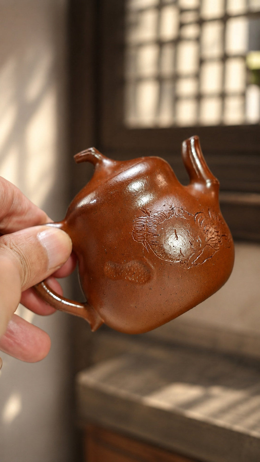 Sculptural Form Yixing Zisha Teapot – Golden Duanni Clay, 130ml