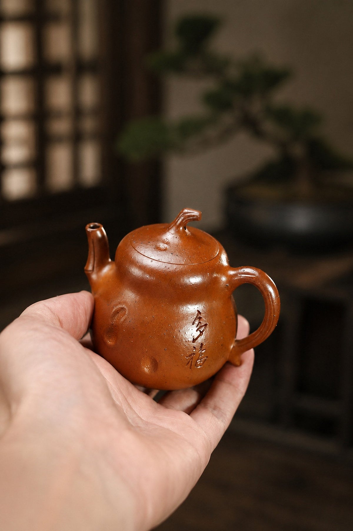 Sculptural Form Yixing Zisha Teapot – Golden Duanni Clay, 130ml