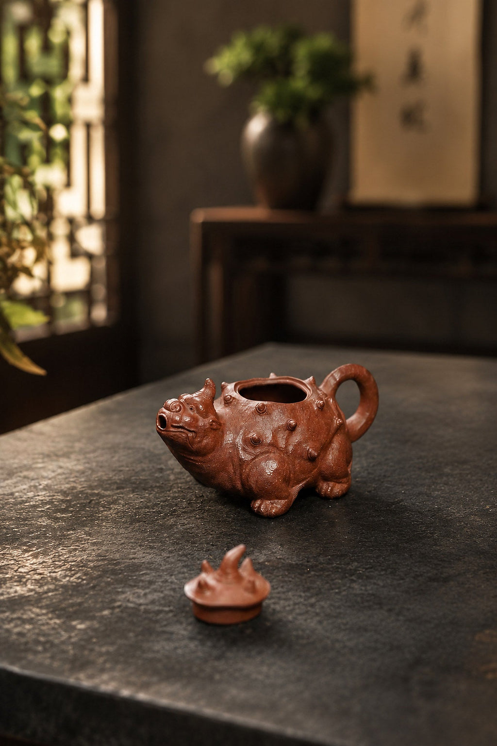 Handmade Sculptural Form Yixing Zisha Teapot – Red Jiangponi Clay, 150ml