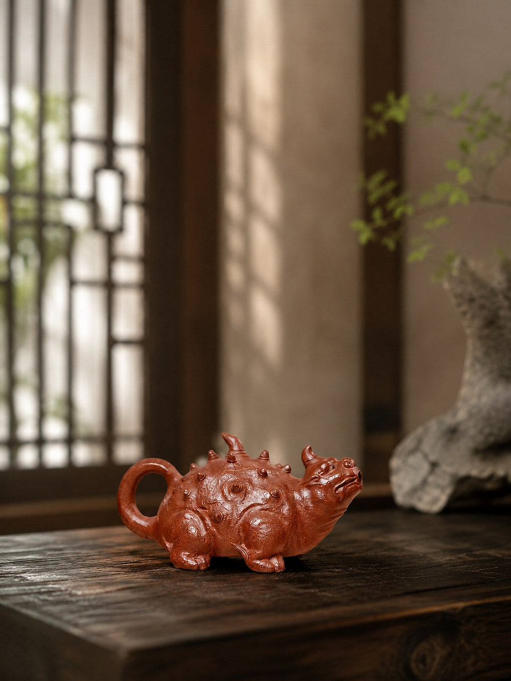 Handmade Sculptural Form Yixing Zisha Teapot – Red Jiangponi Clay, 150ml