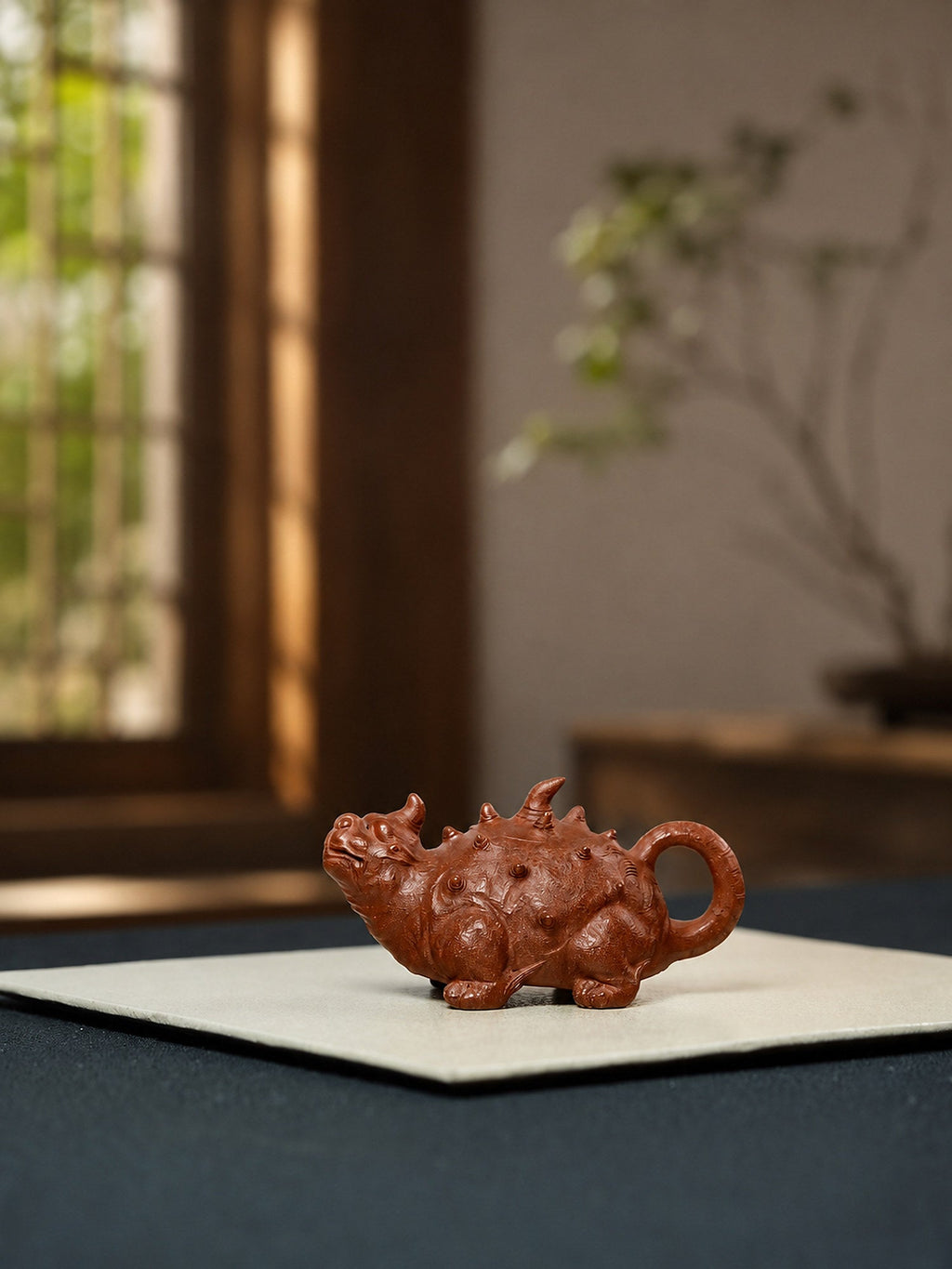 Handmade Sculptural Form Yixing Zisha Teapot – Red Jiangponi Clay, 150ml
