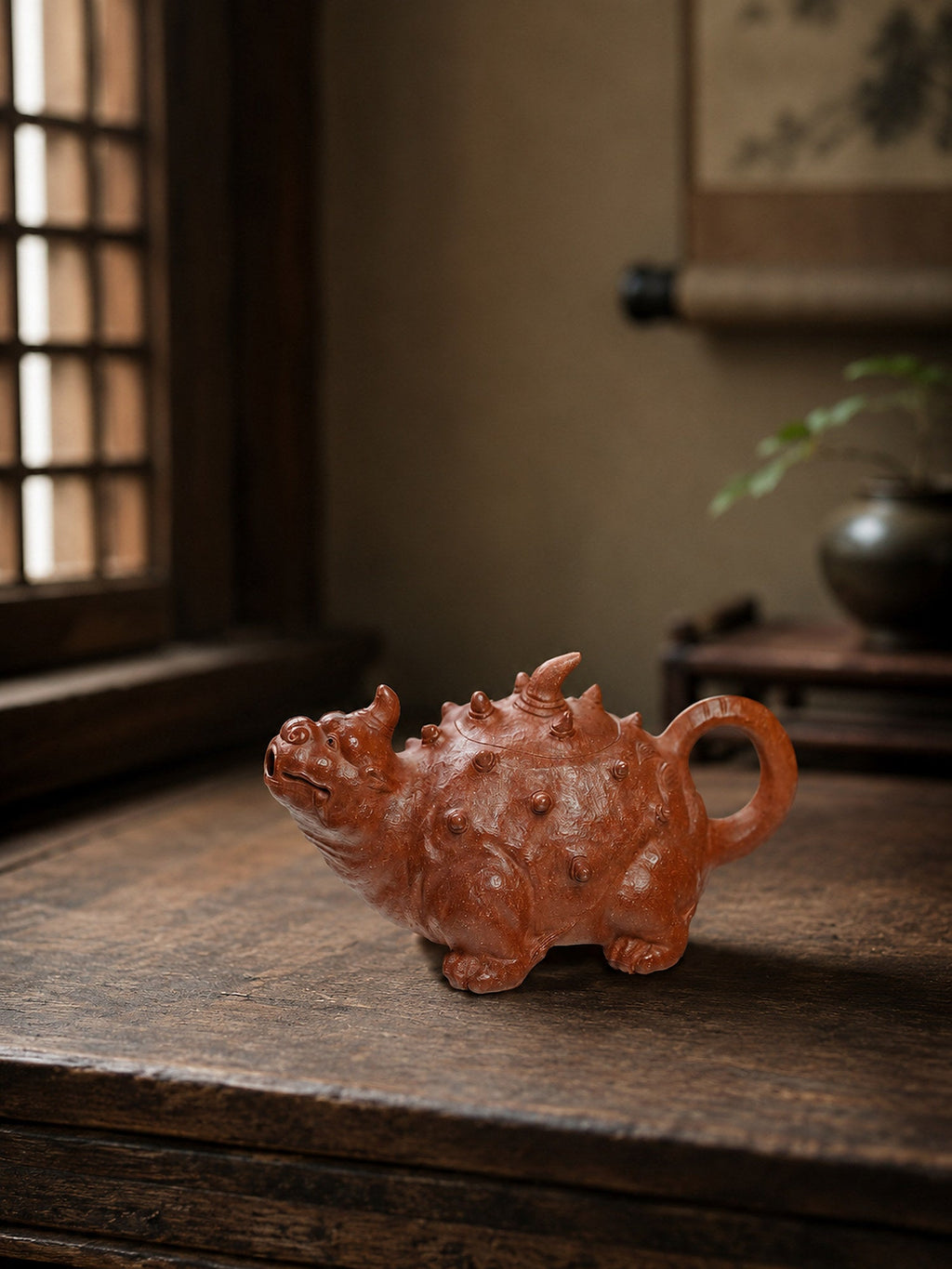 Handmade Sculptural Form Yixing Zisha Teapot – Red Jiangponi Clay, 150ml