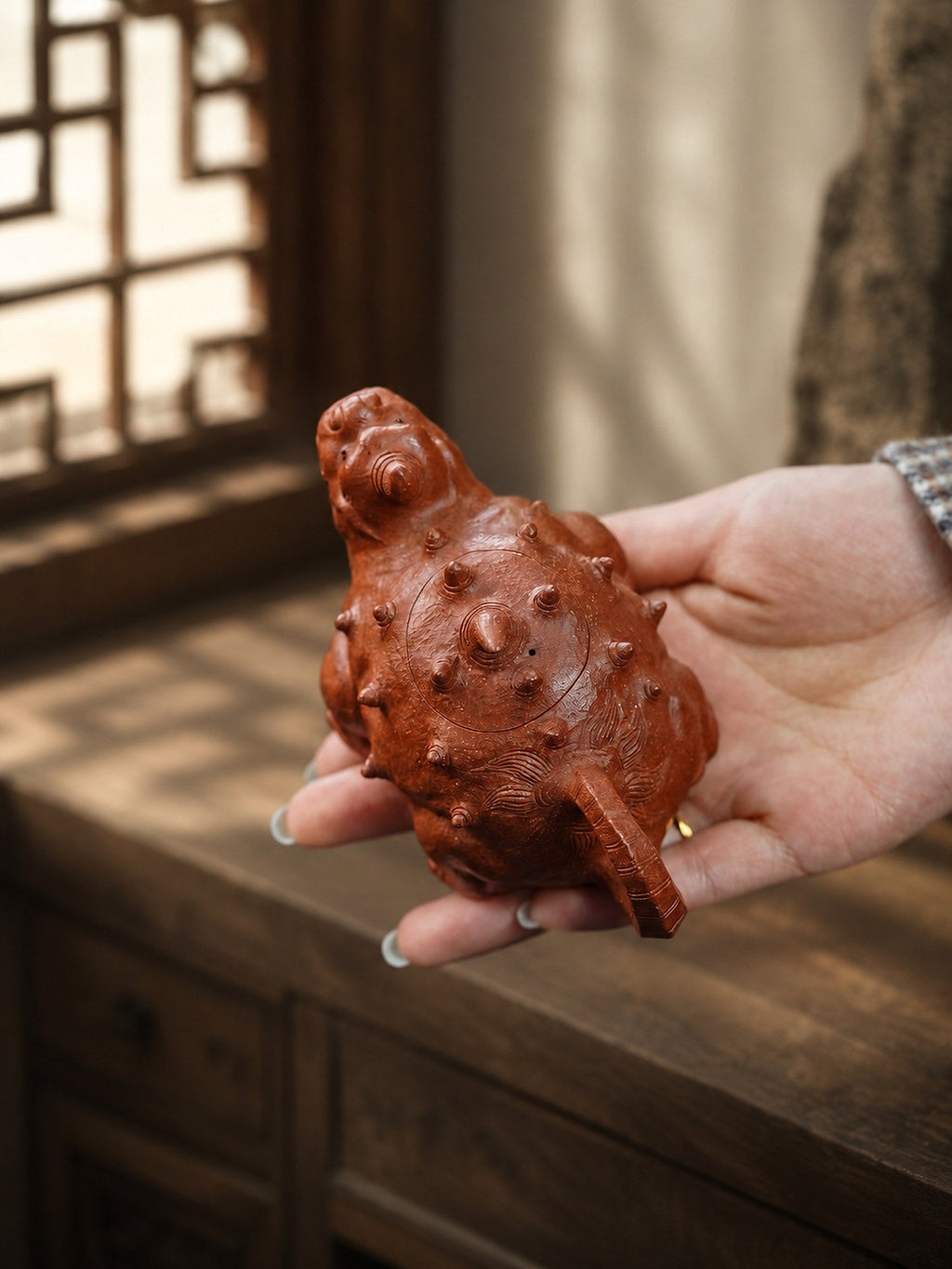 Handmade Sculptural Form Yixing Zisha Teapot – Red Jiangponi Clay, 150ml