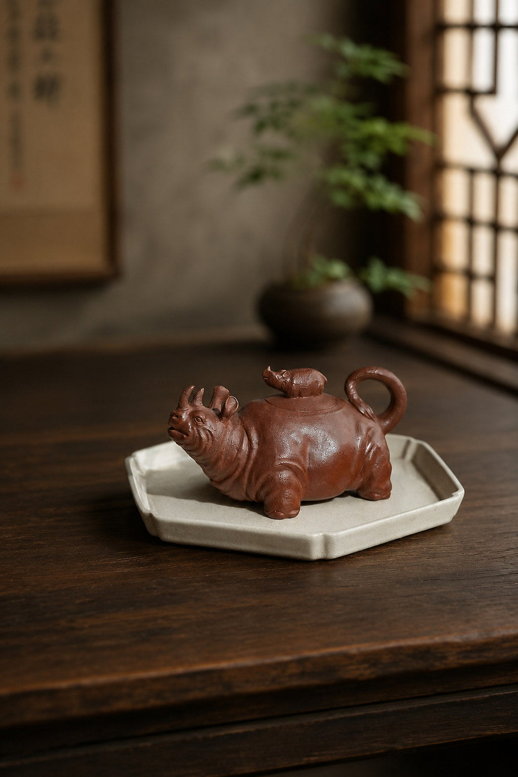 Handmade Sculptural Form Yixing Zisha Teapot – Red Jiangponi Clay, 220ml