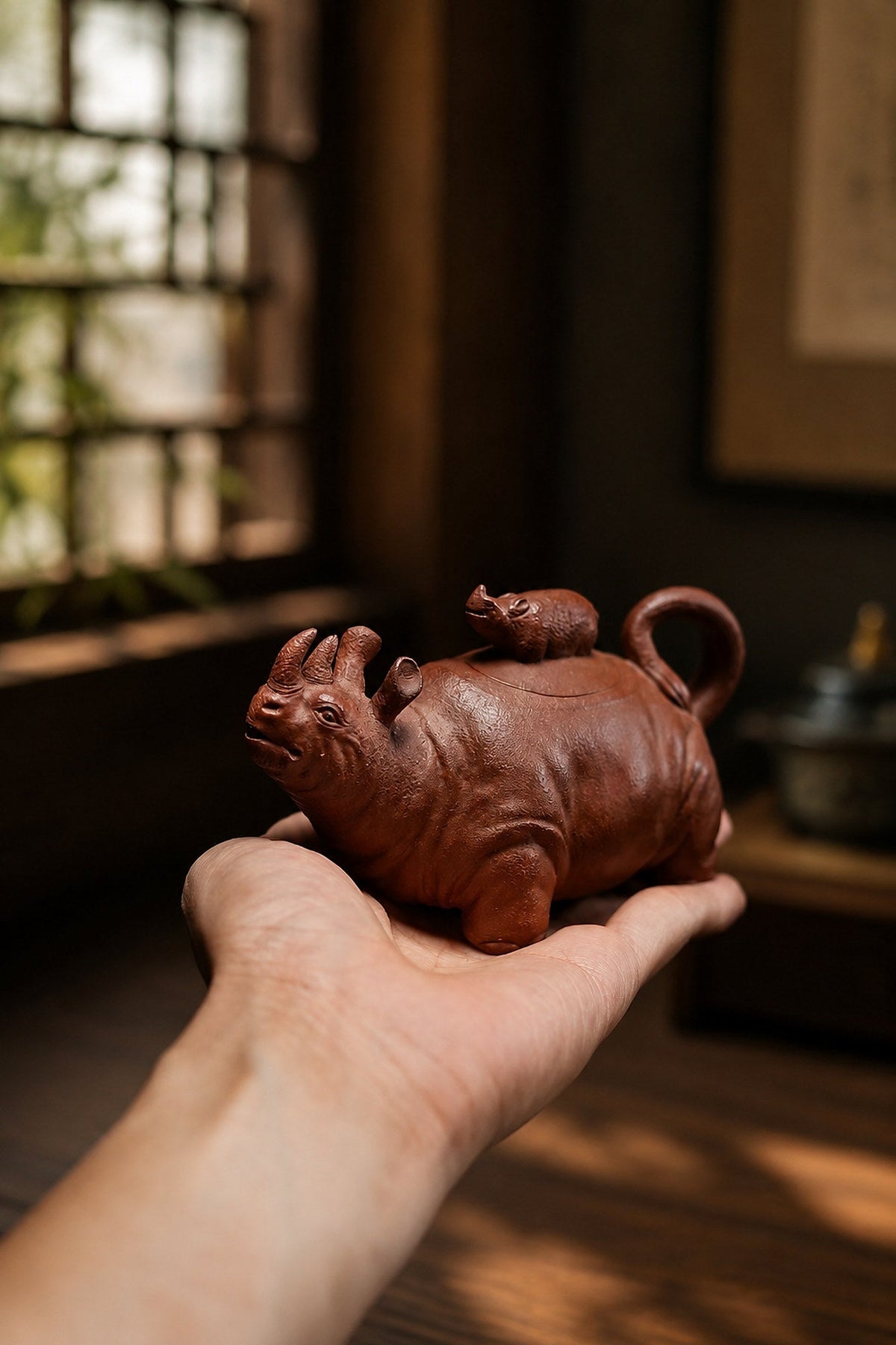 Handmade Sculptural Form Yixing Zisha Teapot – Red Jiangponi Clay, 220ml