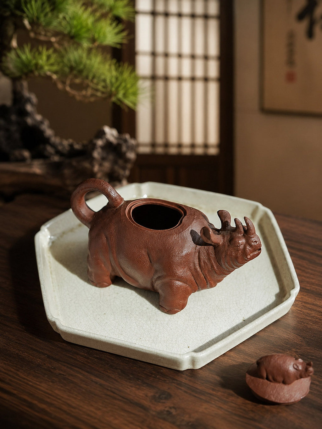 Handmade Sculptural Form Yixing Zisha Teapot – Red Jiangponi Clay, 220ml