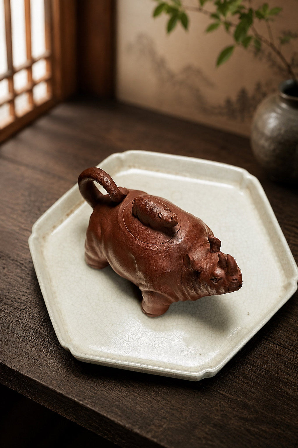 Handmade Sculptural Form Yixing Zisha Teapot – Red Jiangponi Clay, 220ml