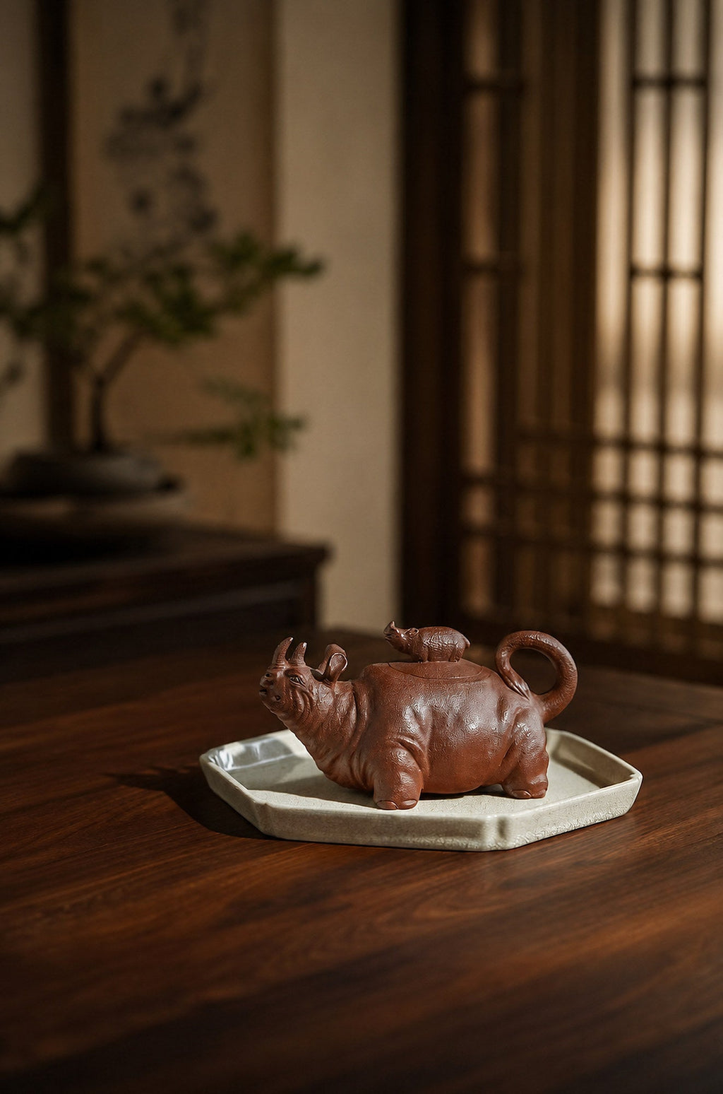 Handmade Sculptural Form Yixing Zisha Teapot – Red Jiangponi Clay, 220ml