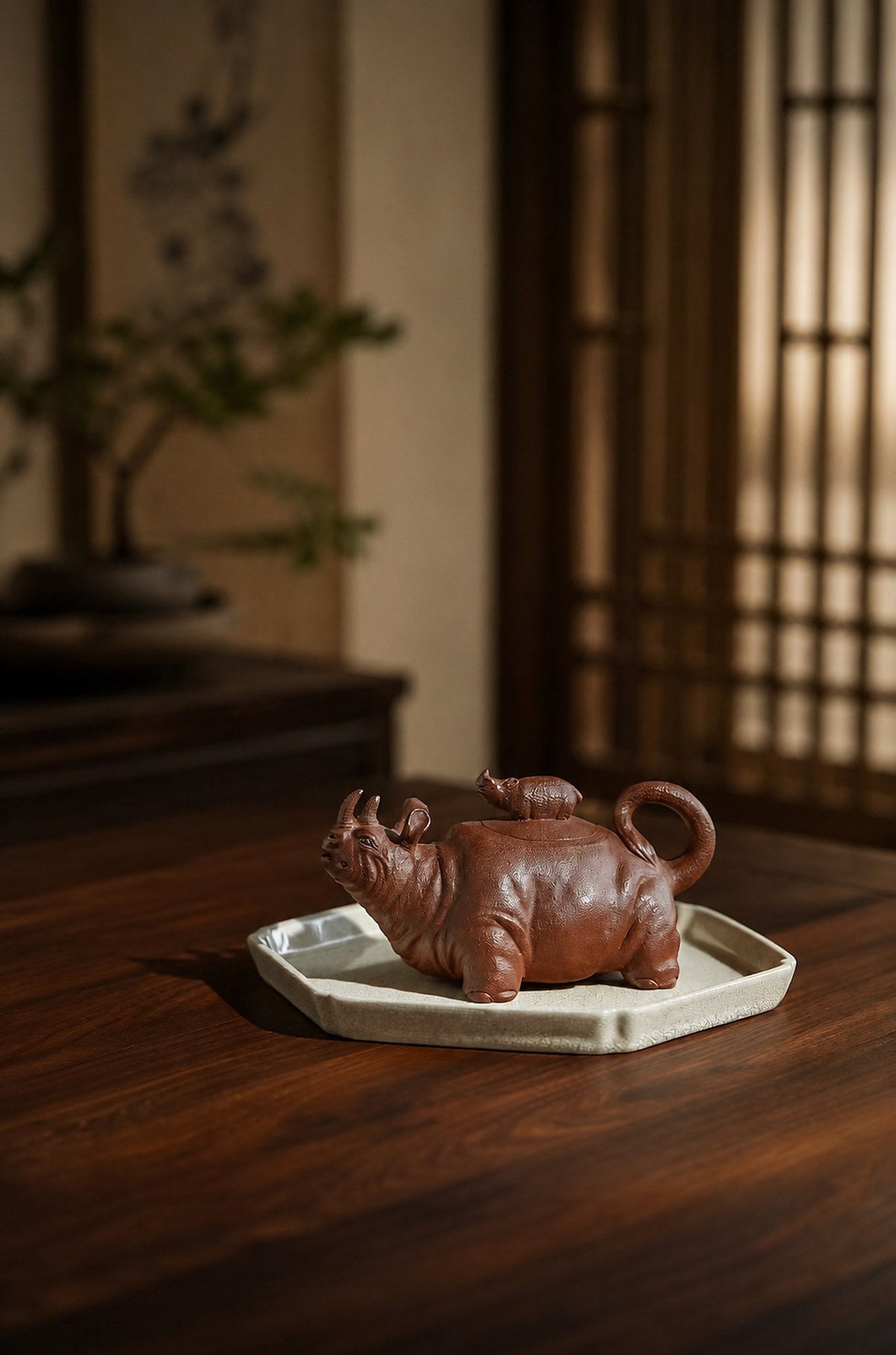 Handmade Sculptural Form Yixing Zisha Teapot – Red Jiangponi Clay, 220ml