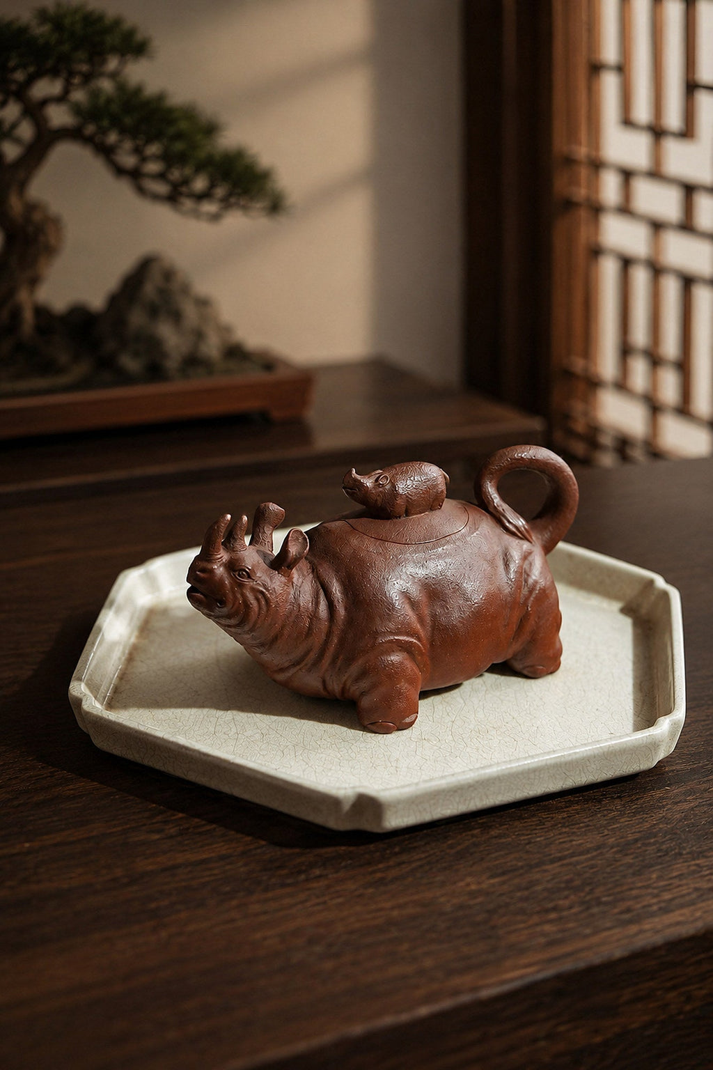 Handmade Sculptural Form Yixing Zisha Teapot – Red Jiangponi Clay, 220ml