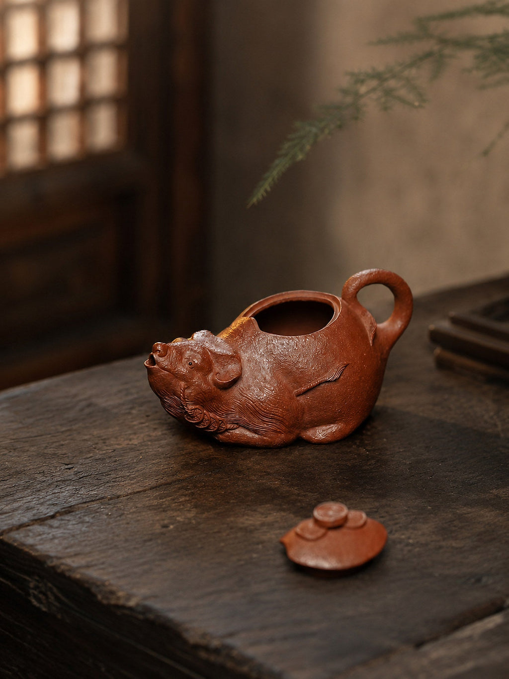 Handmade Sculptural Form Yixing Zisha Teapot – Red Jiangponi Clay, 135ml