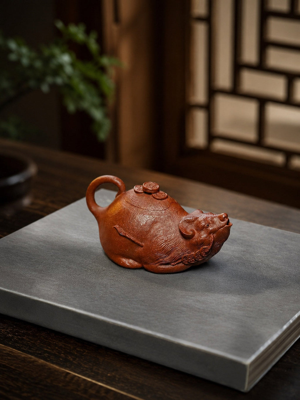 Handmade Sculptural Form Yixing Zisha Teapot – Red Jiangponi Clay, 135ml