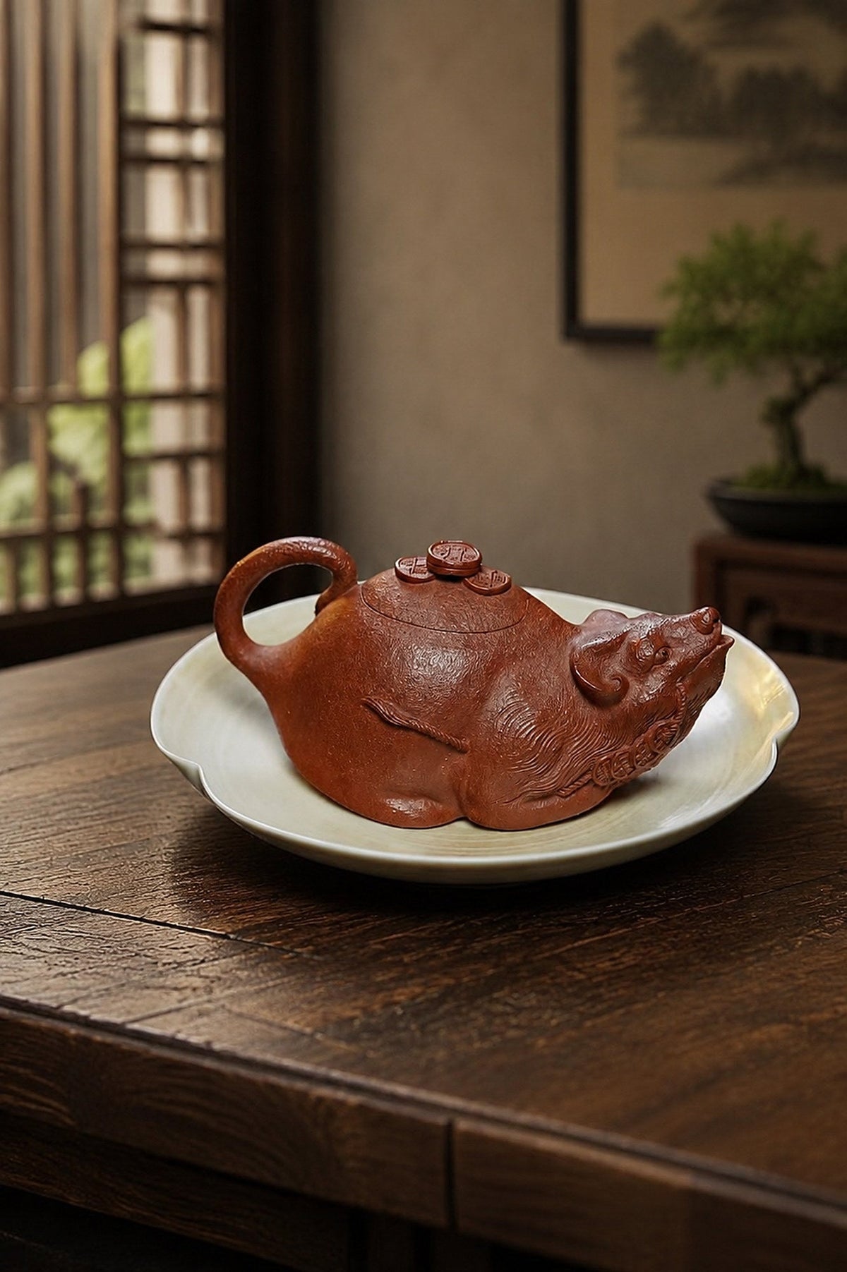 Handmade Sculptural Form Yixing Zisha Teapot – Red Jiangponi Clay, 135ml